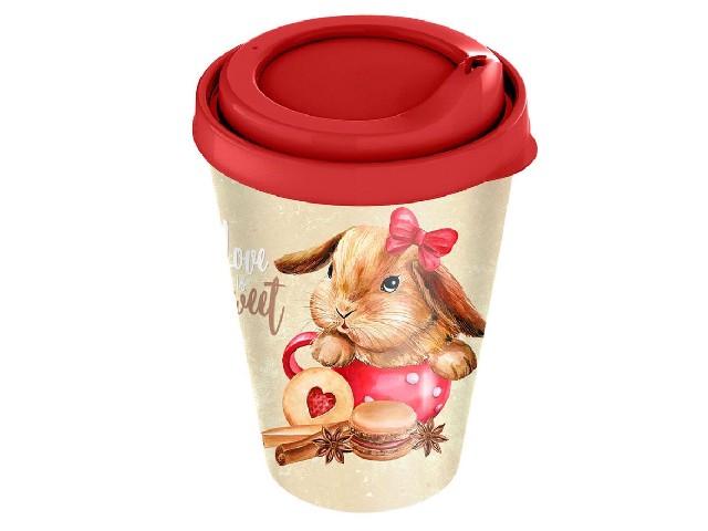 Стакан с крышкой 420 мл с декором (красный)